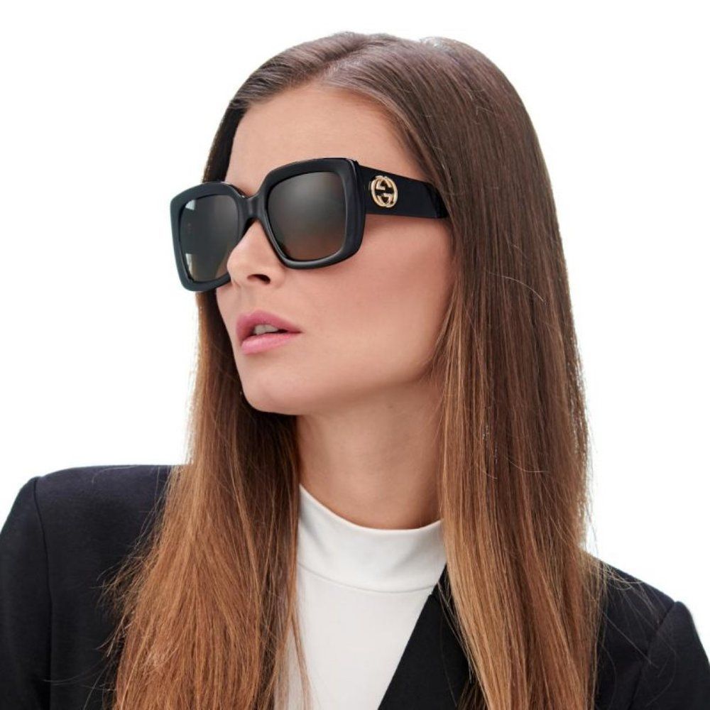 Gucci Urban GG0141SN Sunglasses Black Gold Grey Women - Picture 4 of 11